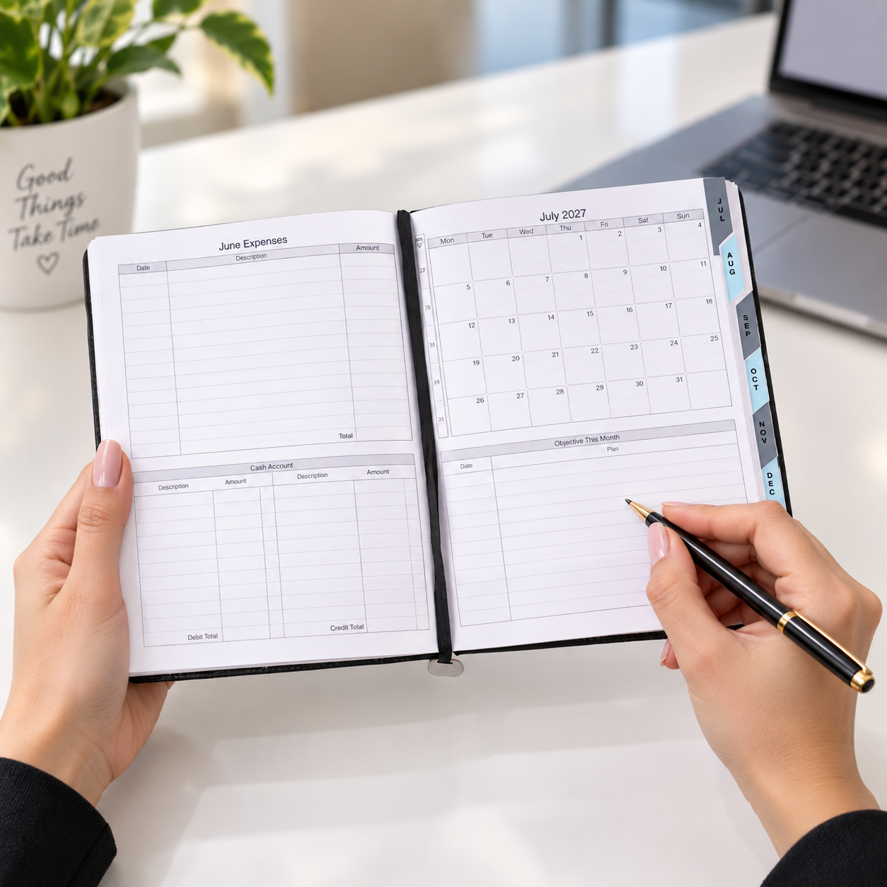 Premium 2027 Executive Diary with Daily Planning Pages & Month-Wise Tabs