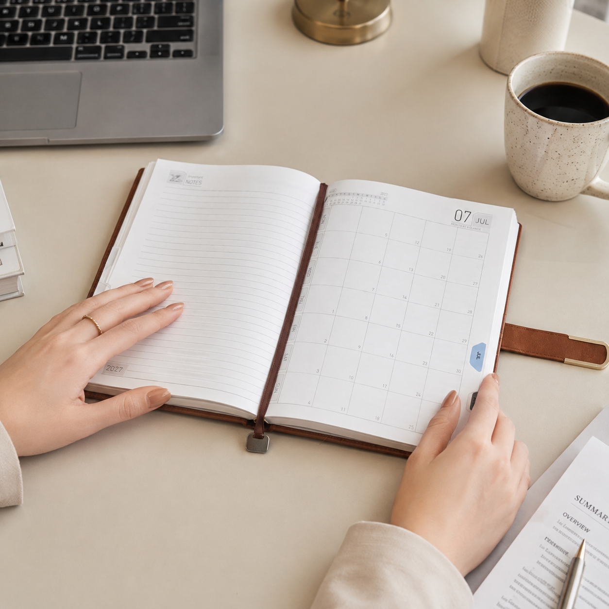 Premium 2027 Leatherette Diary with Strap Closure, Monthly Tabs & Planning Pages