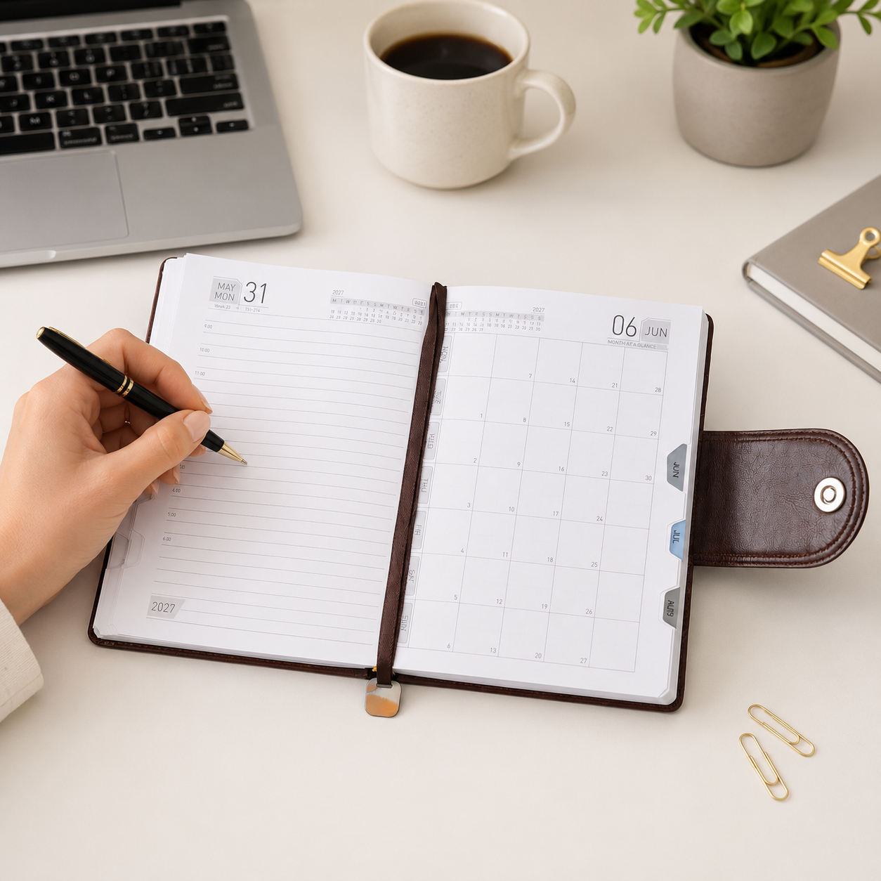 Premium 2027 Leatherette Daily Planner with Time-Slot Appointment Pages