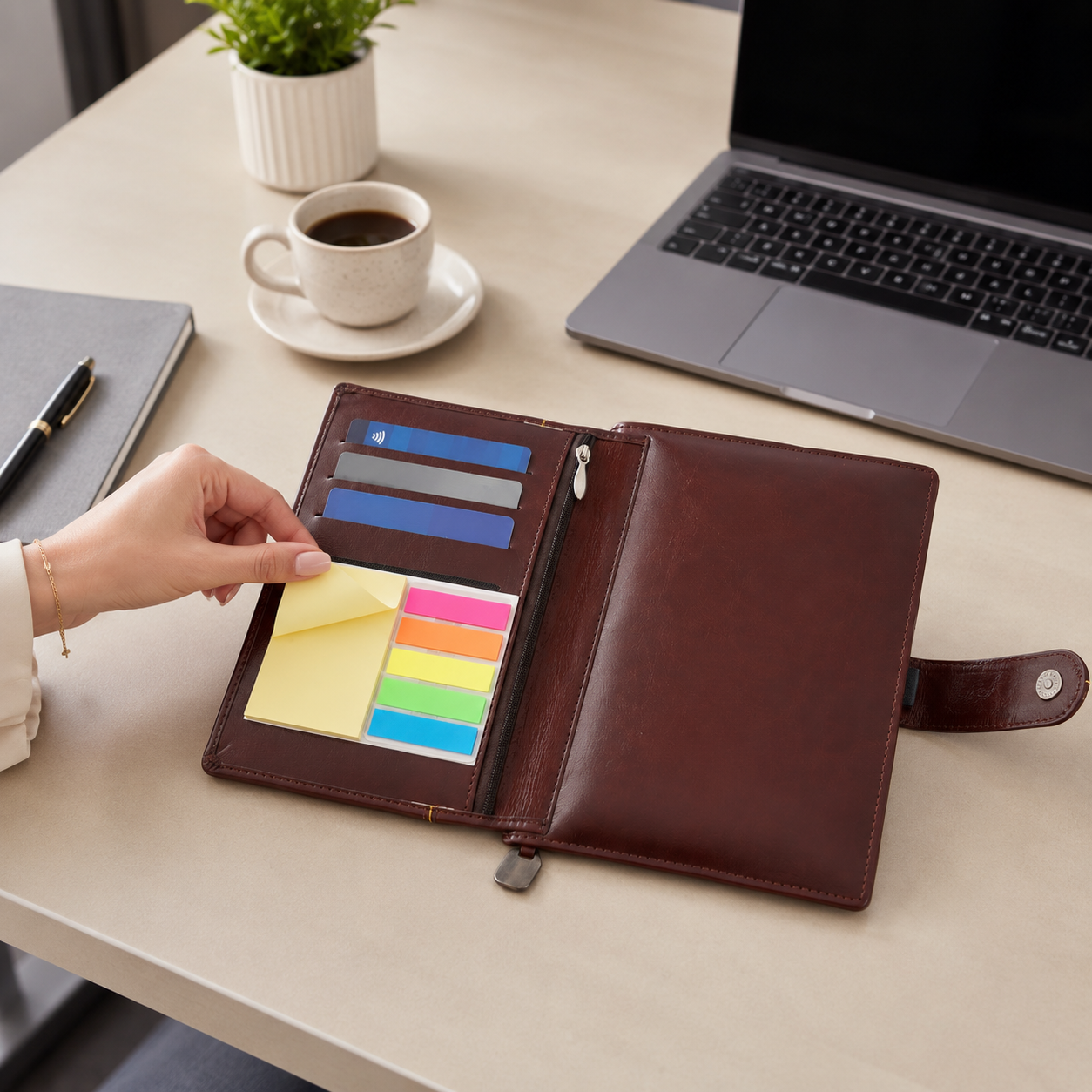 Premium 2027 Business Planner Organizer with Card Slots & Multicolor Page Markers