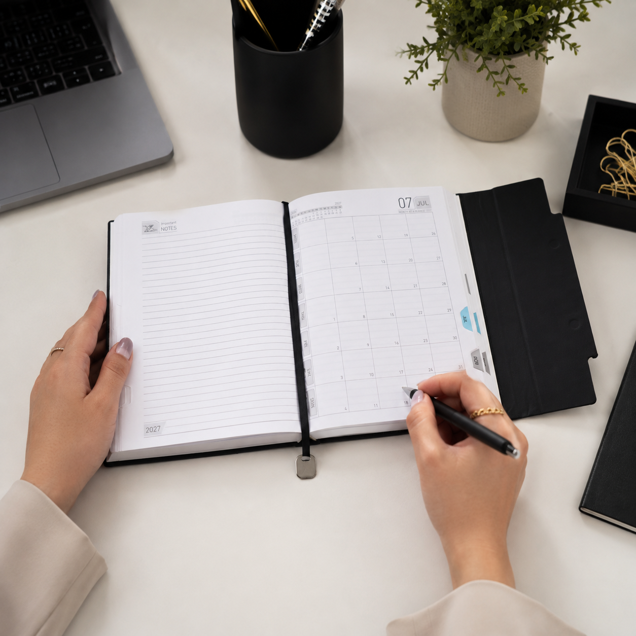 Premium 2027 Textured Executive Diary with Important Notes Section & Monthly Tabs