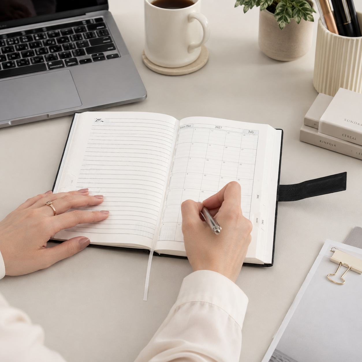 Premium 2027 Leatherette Executive Diary with Monthly Planner & Ribbon Bookmark | Office Daily Planner