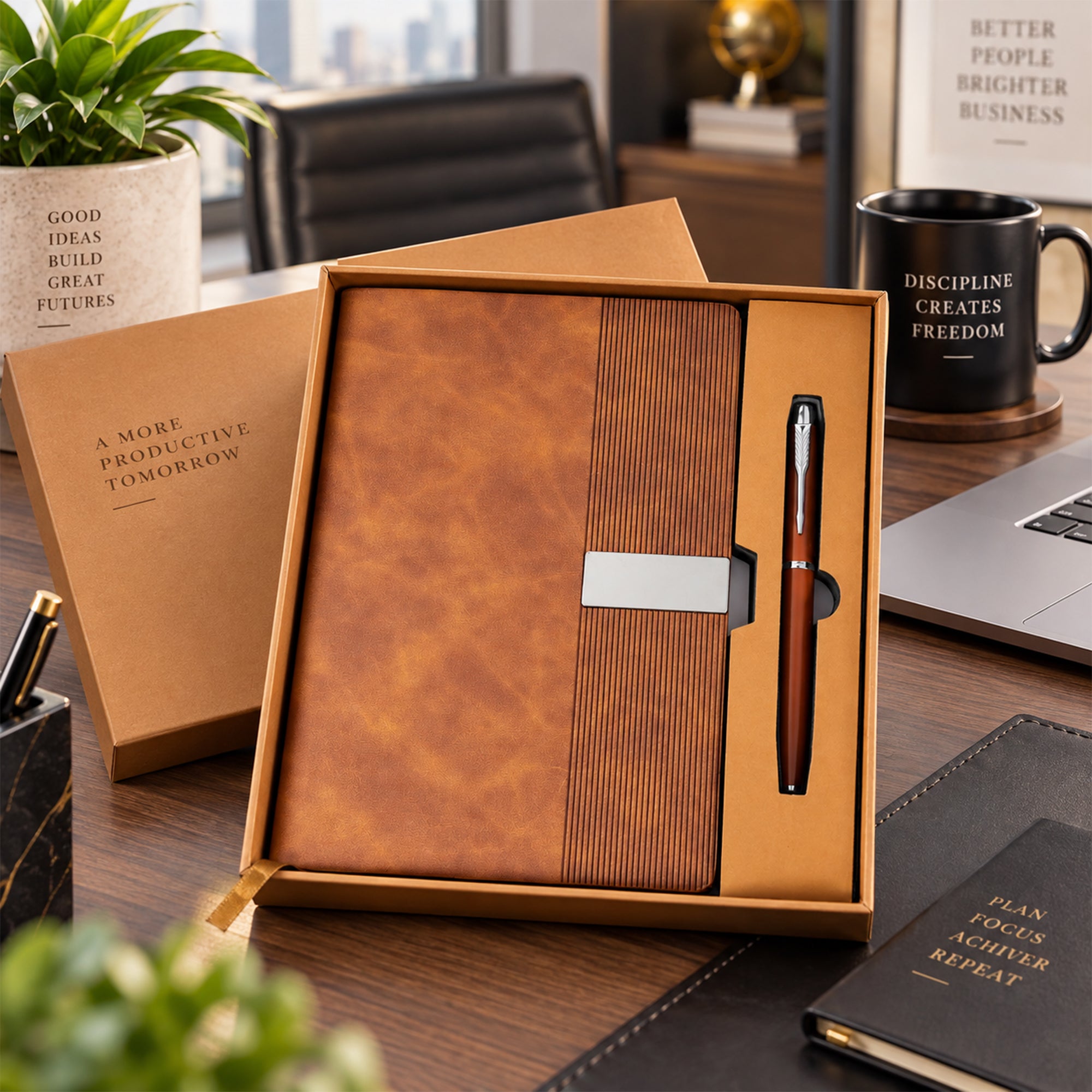Premium Executive Diary & Metal Pen Gift Set | Textured Notebook with Professional Gift Box