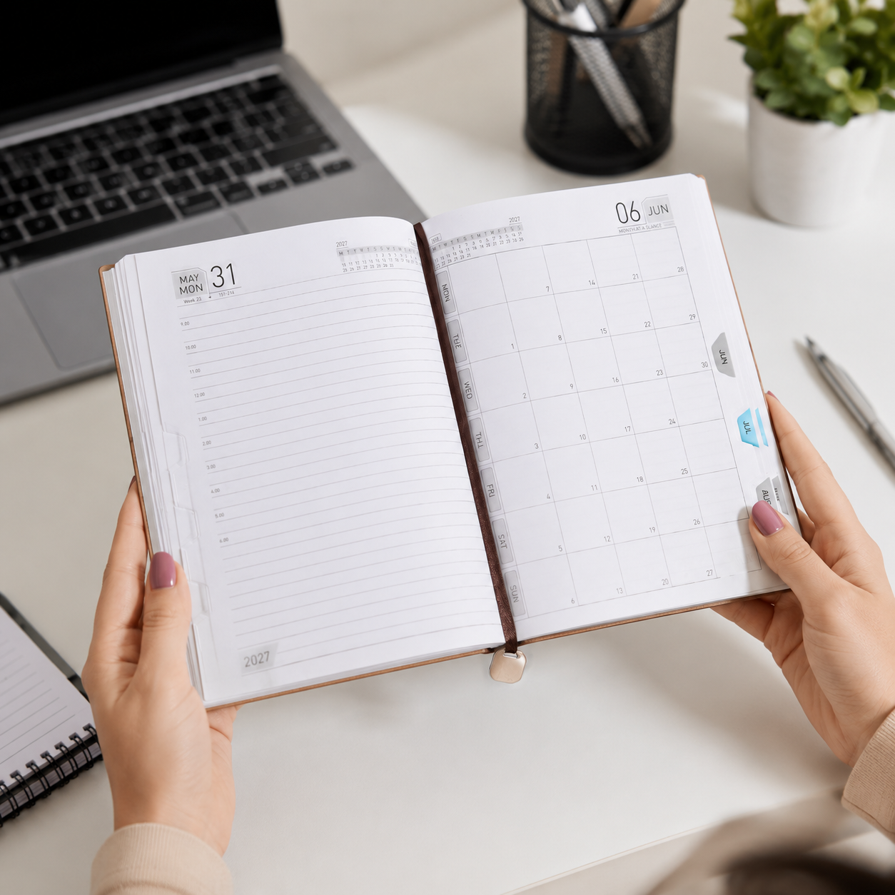 Premium 2027 Leatherette Diary with Textured Finish, Monthly Tabs & Metal Bookmark