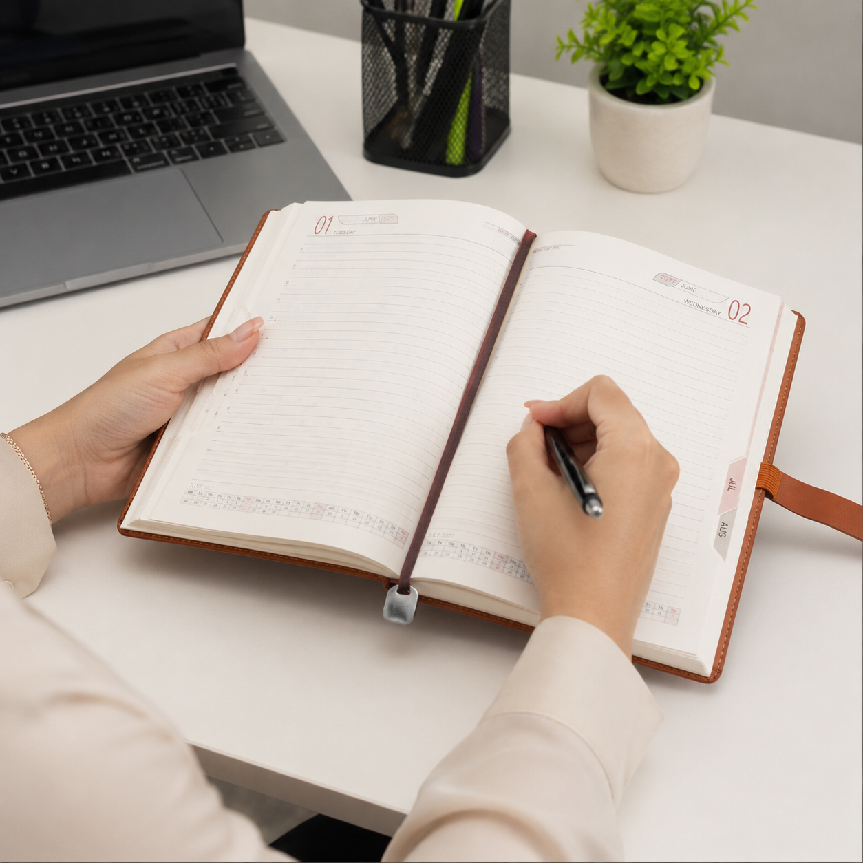 Premium 2027 Leatherette Daily Diary with One Day Per Page Planning Layout