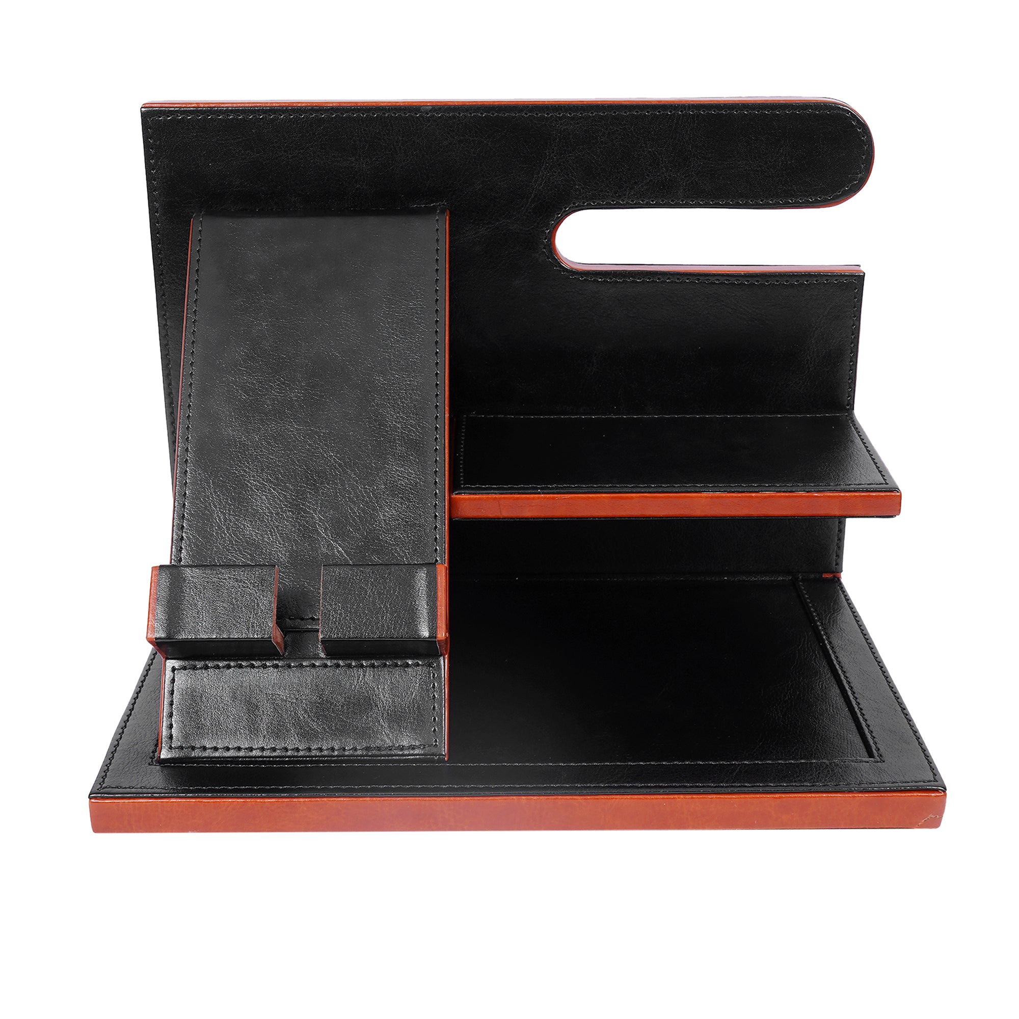 Premium Desk Organizer with Mobile & Tablet Stand | Leatherette Office Table Organizer