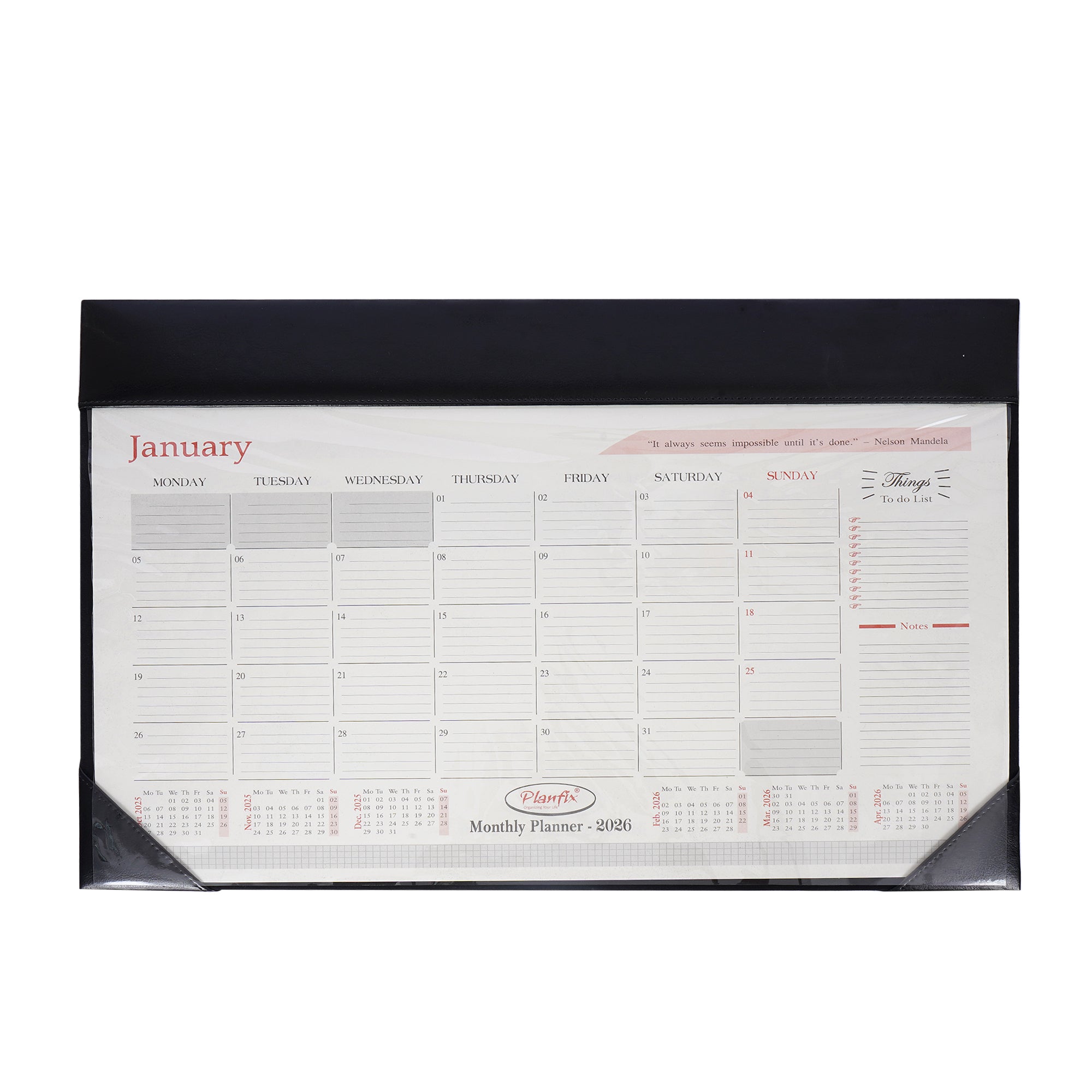 Large Monthly Desk Planner 23x14 Inch with Daily Writing Sections | PU Leather Cover Calendar