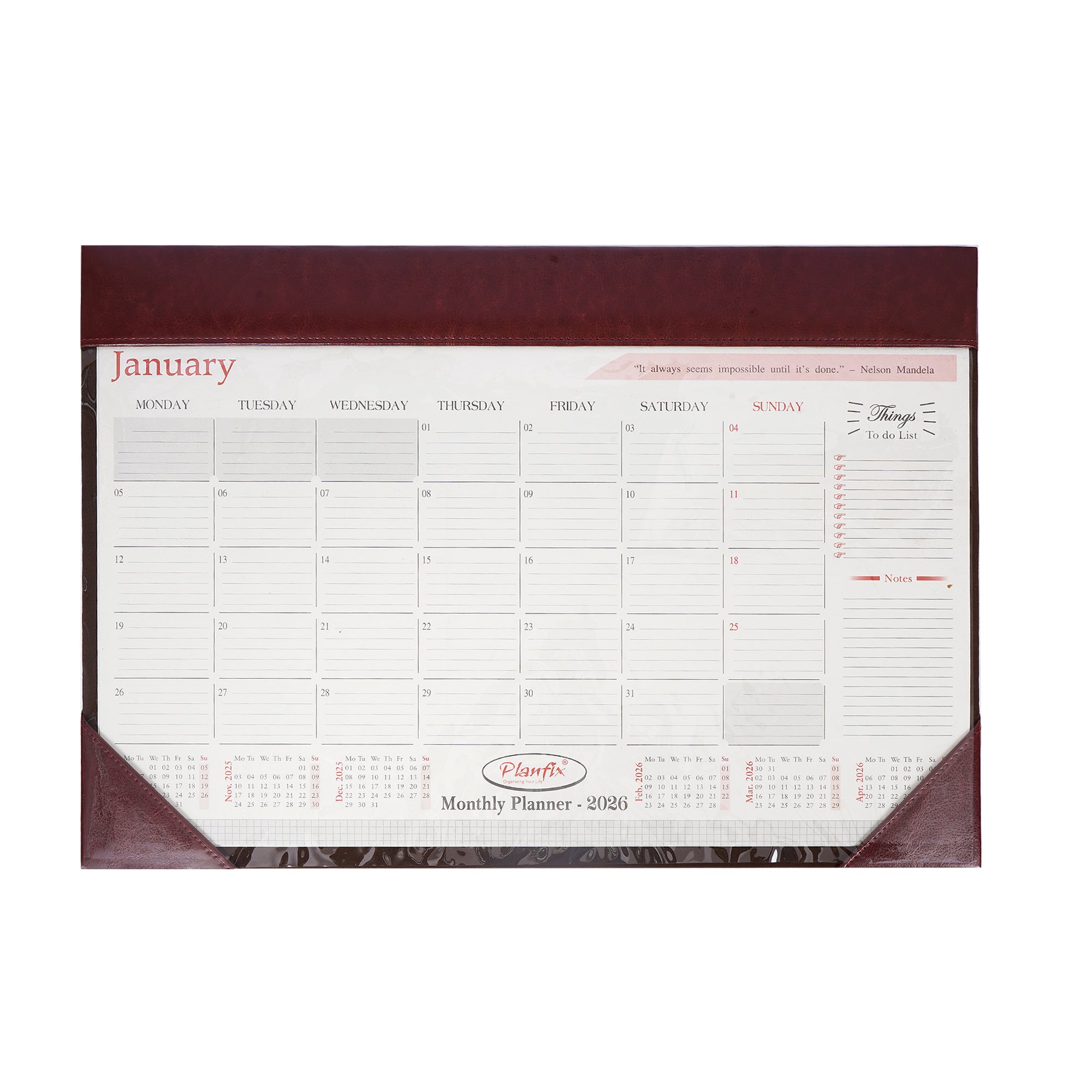 Monthly Desk Planner 18x13 Inch with Daily Writing Sections | PU Leather Cover Calendar