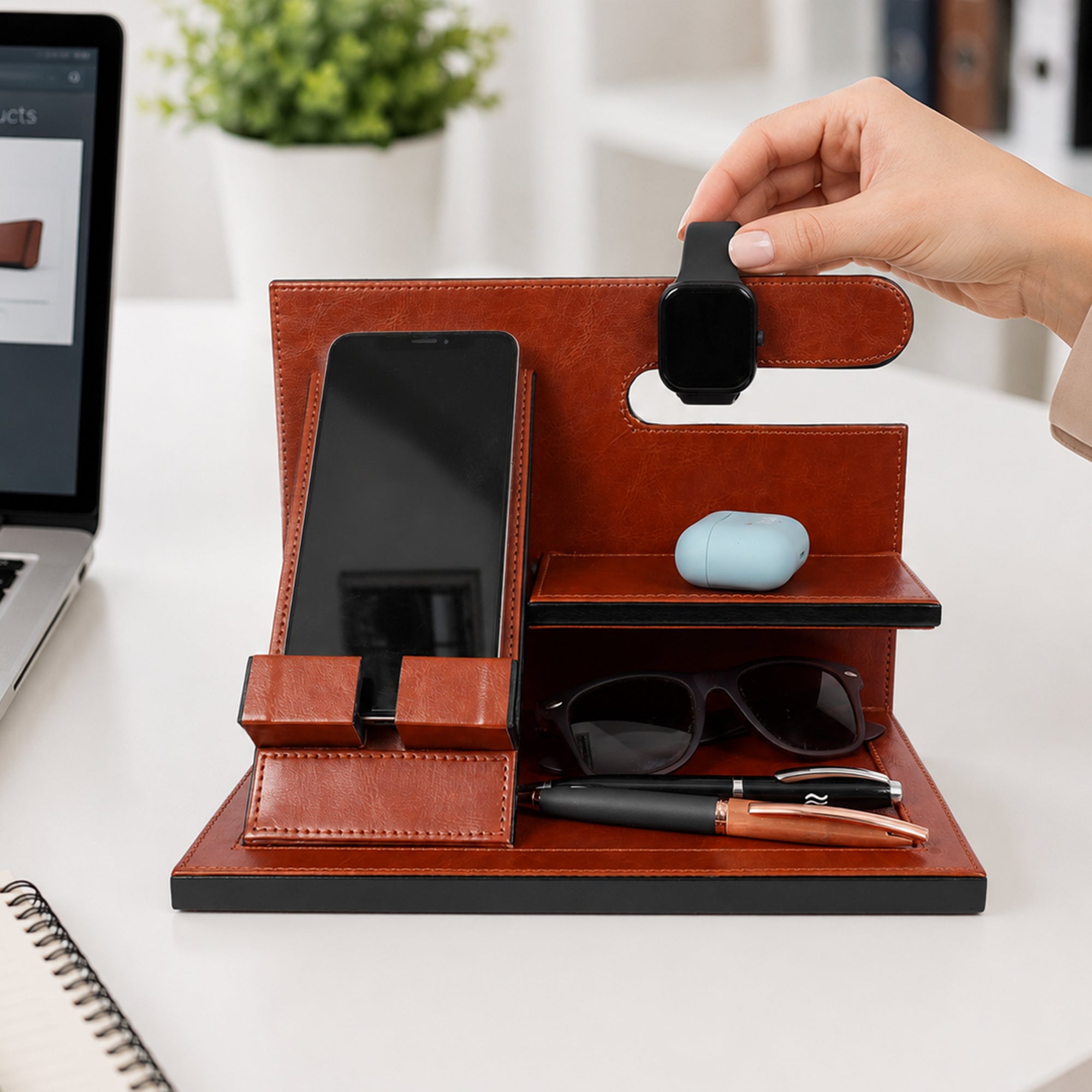 Premium Desk Organizer with Mobile & Tablet Stand | Leatherette Office Table Organizer