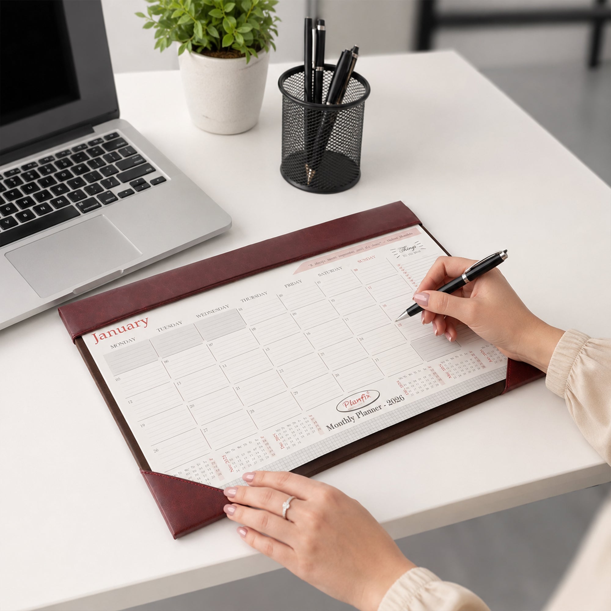 Monthly Desk Planner 18x13 Inch with Daily Writing Sections | PU Leather Cover Calendar