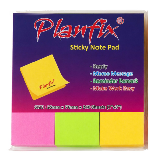 Planfix 1 x 3 Inch Sticky Note Pad – 120 Sheets – Assorted Colours