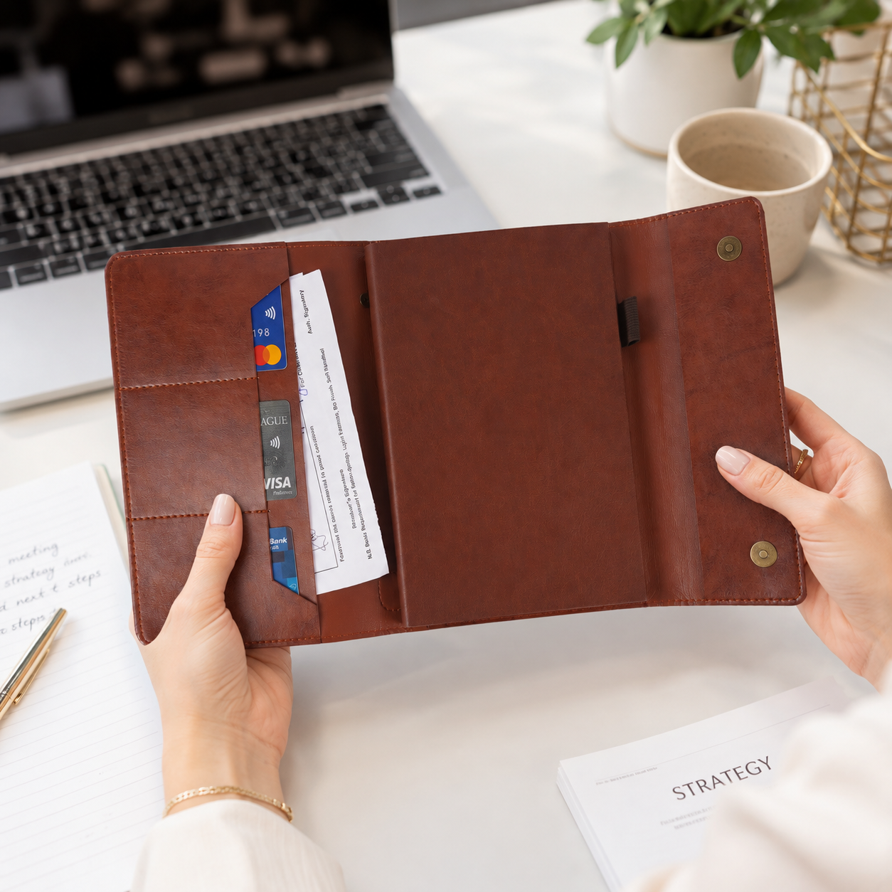 Premium 2027 Leatherette Notebook with Card Slots & Ribbon Bookmark