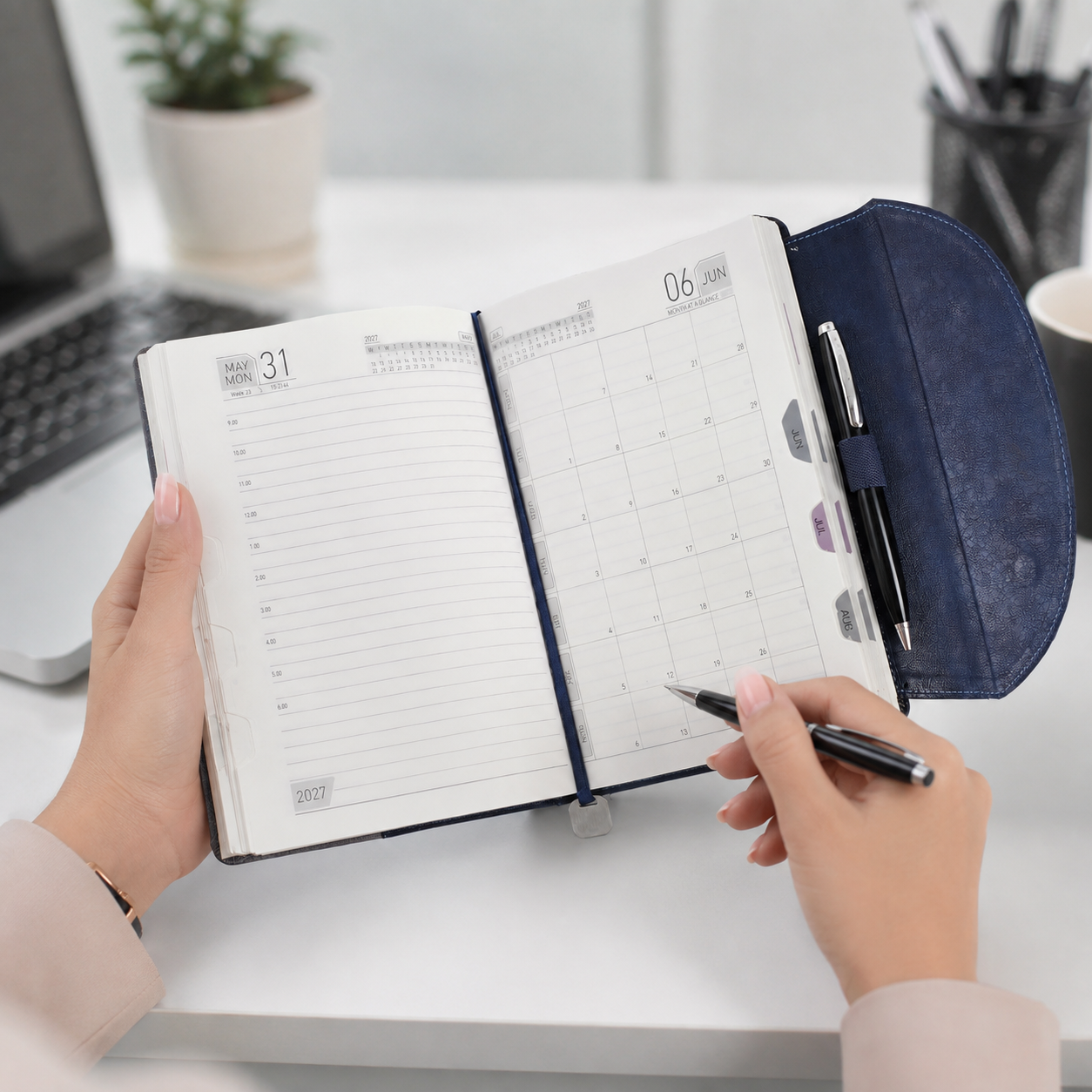 Premium 2027 Leatherette Diary with Curved Flap Cover & Daily Planning Pages
