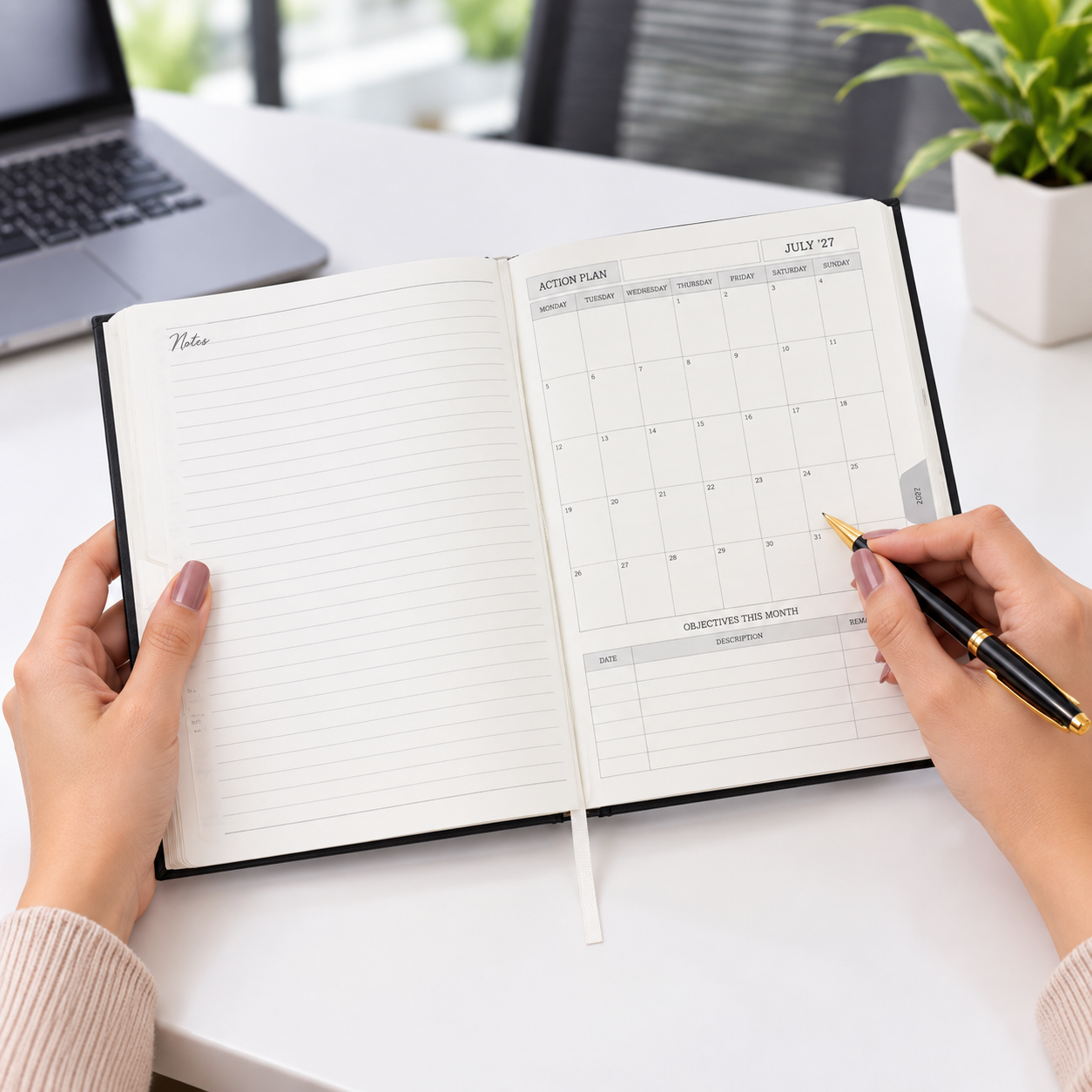 Premium 2027 Professional Diary with Monthly Planning Layout & Ruled Writing Pages