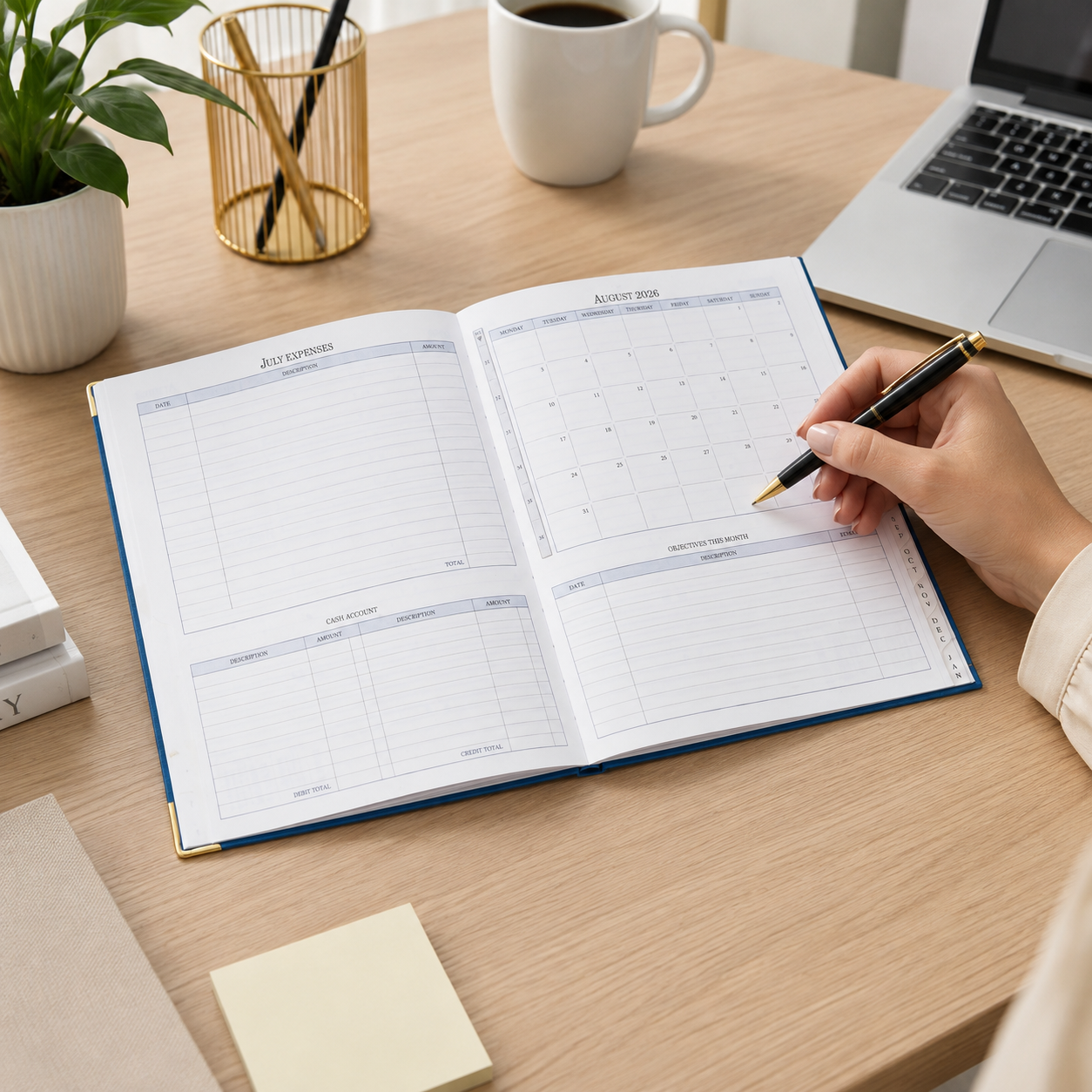 Premium 2027 Monthly Diary Planner with Ruled Writing Pages & Ribbon Bookmark | Executive Office Diary