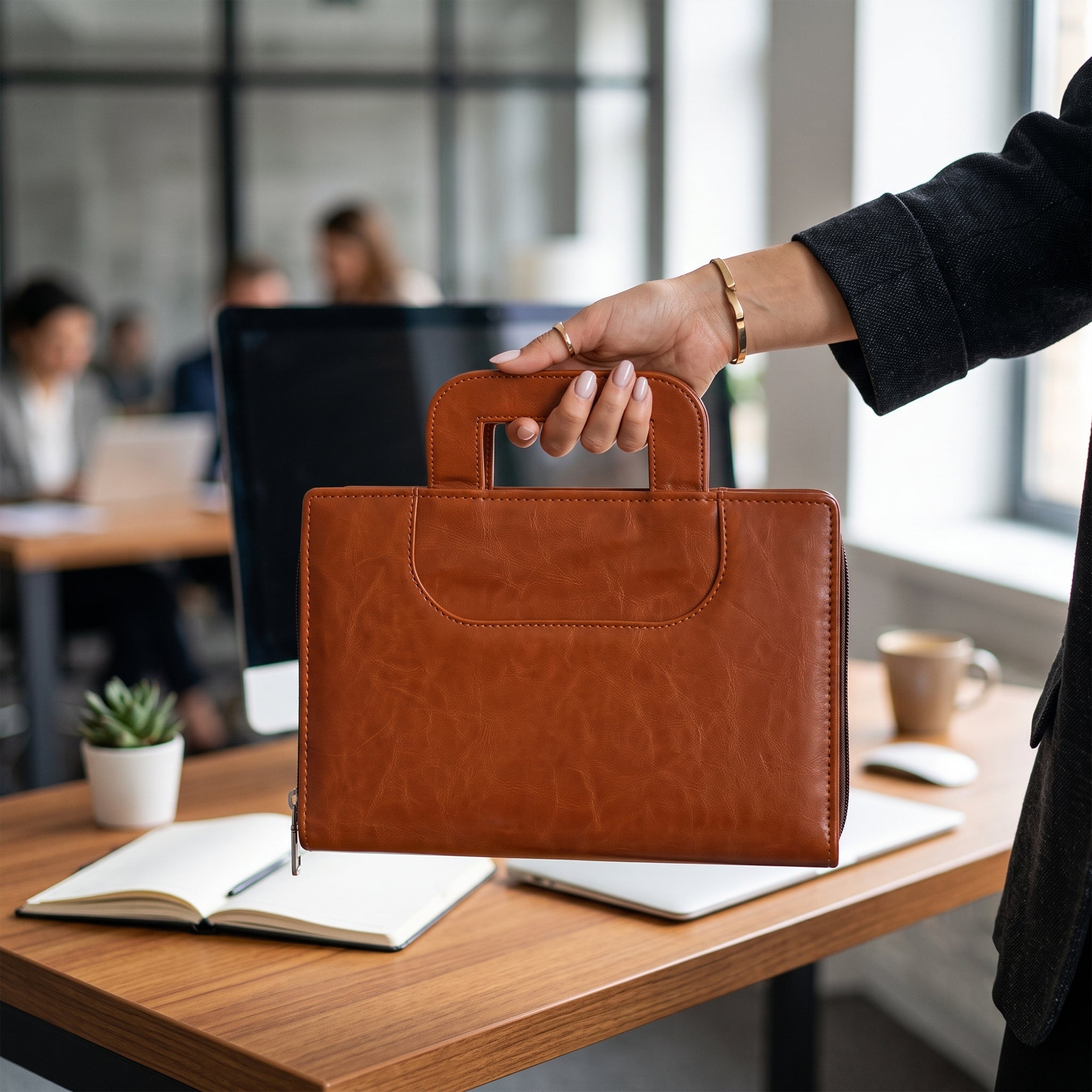 Premium Leather-Look 6 Ring Business Organizer with Carry Handles & Zip Closure | Office Travel Folder
