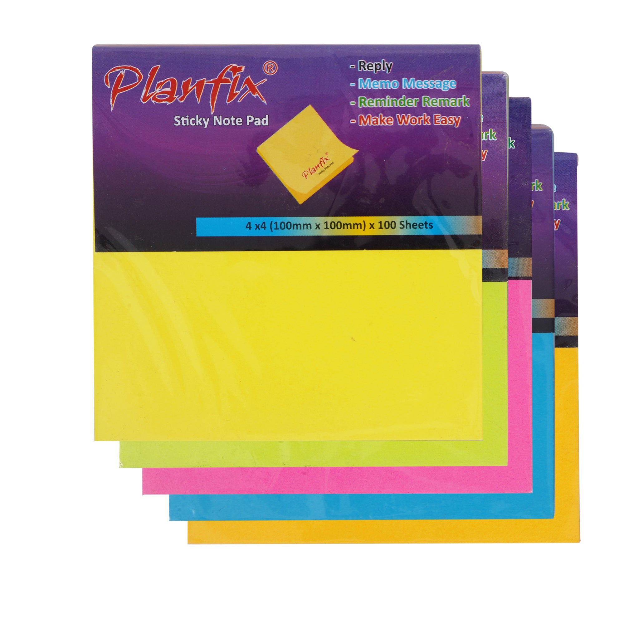 Planfix 4 x 4 Inch Plain Sticky Note Pad – 100 Sheets