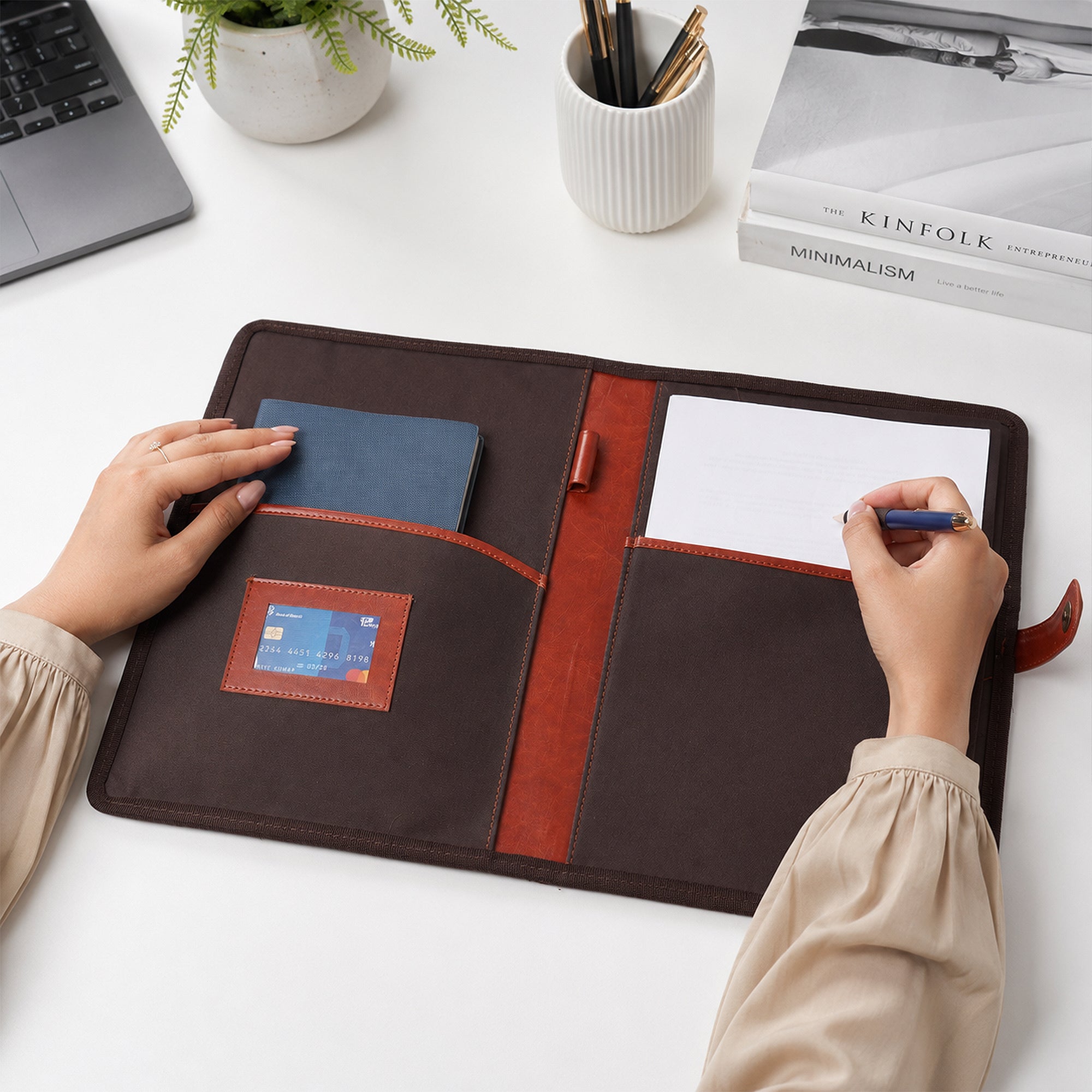 Conference Folder for Office Meetings, Documents & Presentations | Black & Jute Finish | Professional File Organizer