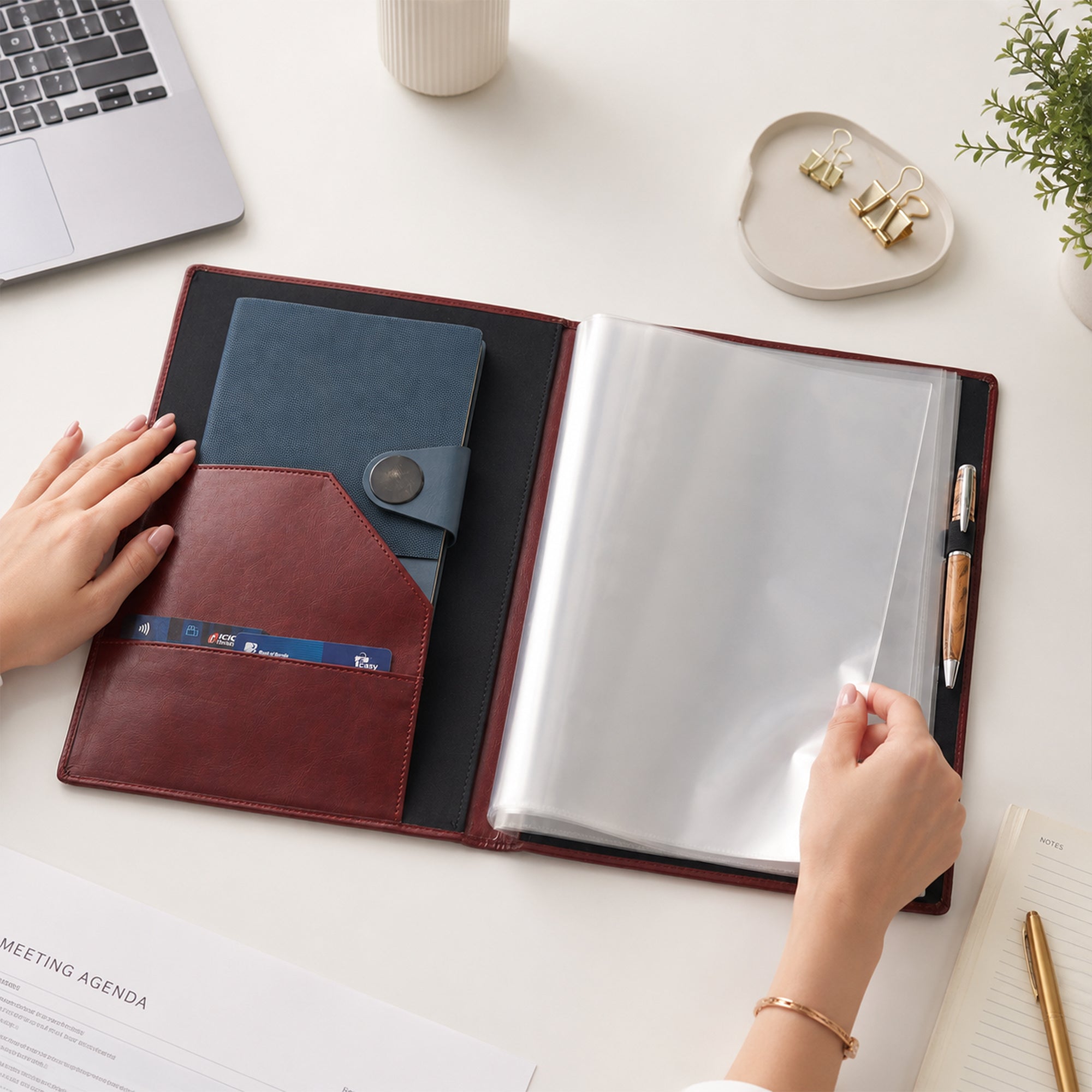 Premium Conference Folder – Black & Tan Dupe | Professional Document Organizer for Office, Meetings & Presentations