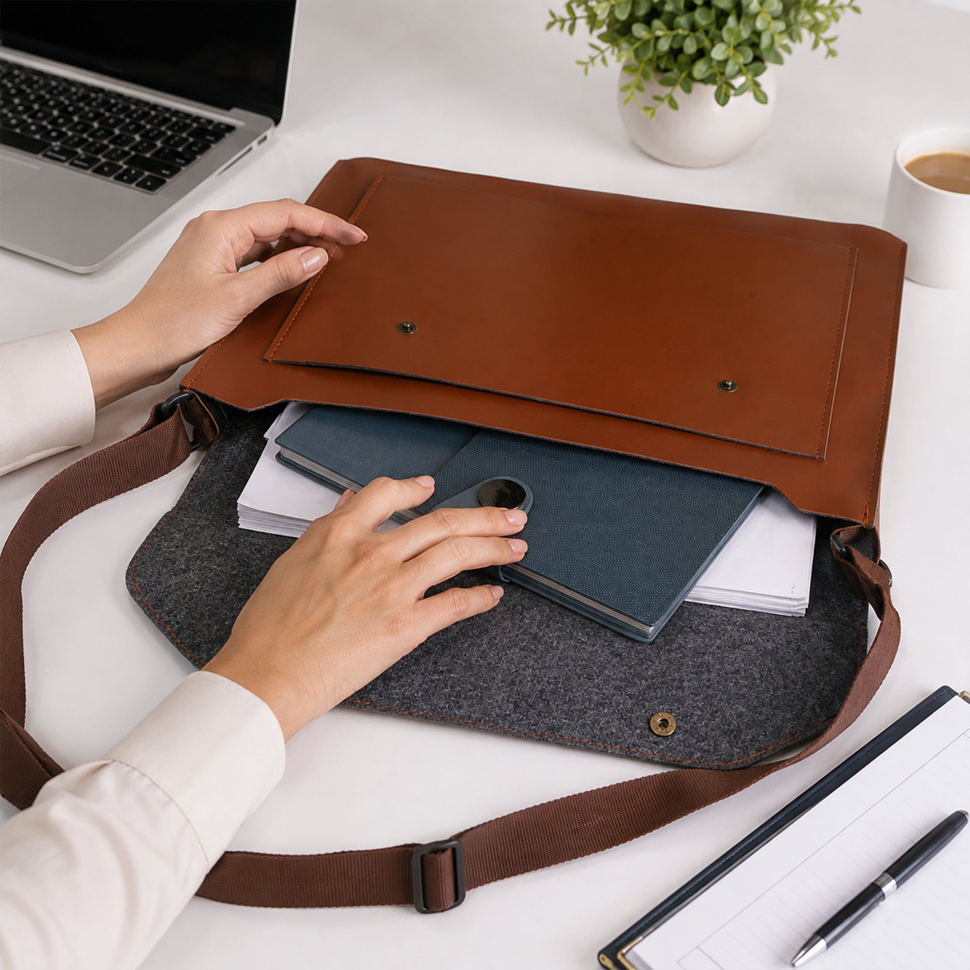 Premium Executive Document Folder – Black & Tan | Professional File Organizer for Office, Meetings & Presentations