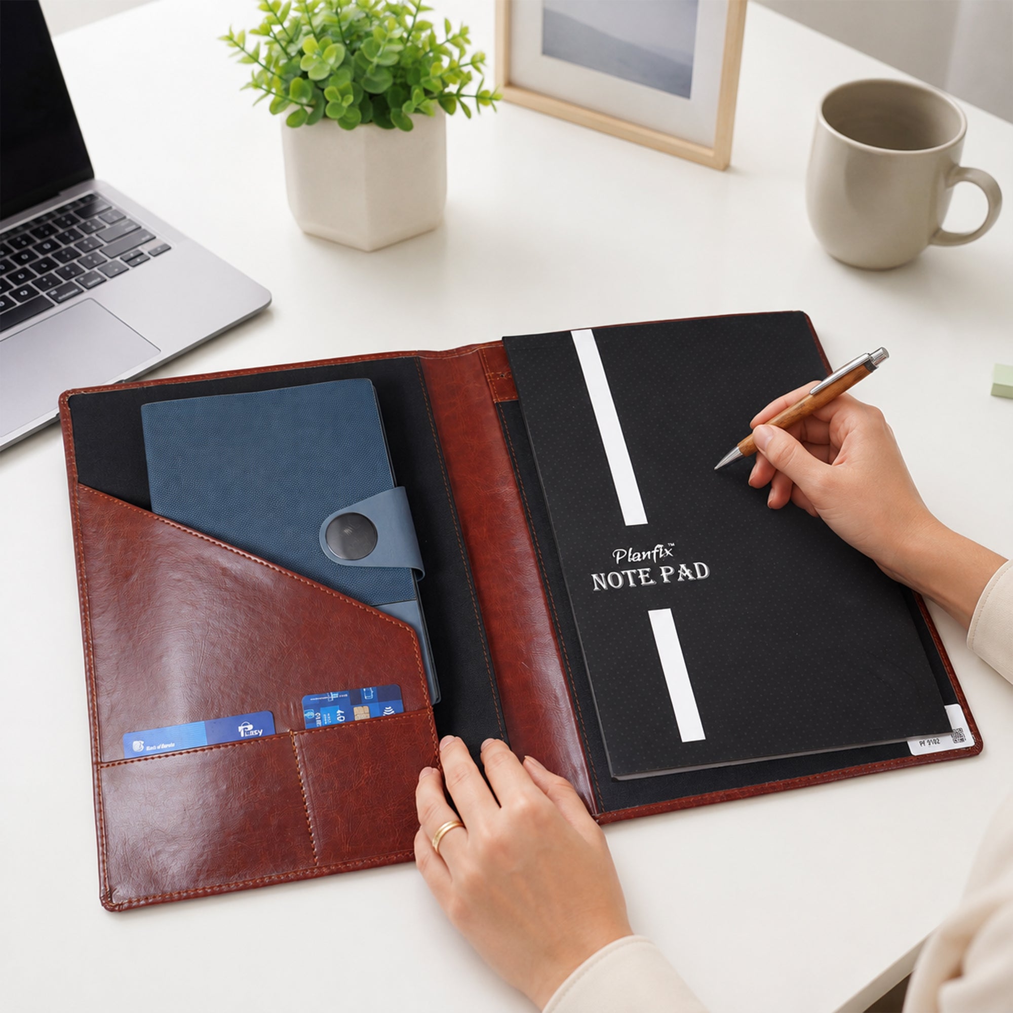 Premium Conference Folder | Elegant Black & Brown Document Organizer with Secure Snap Closure