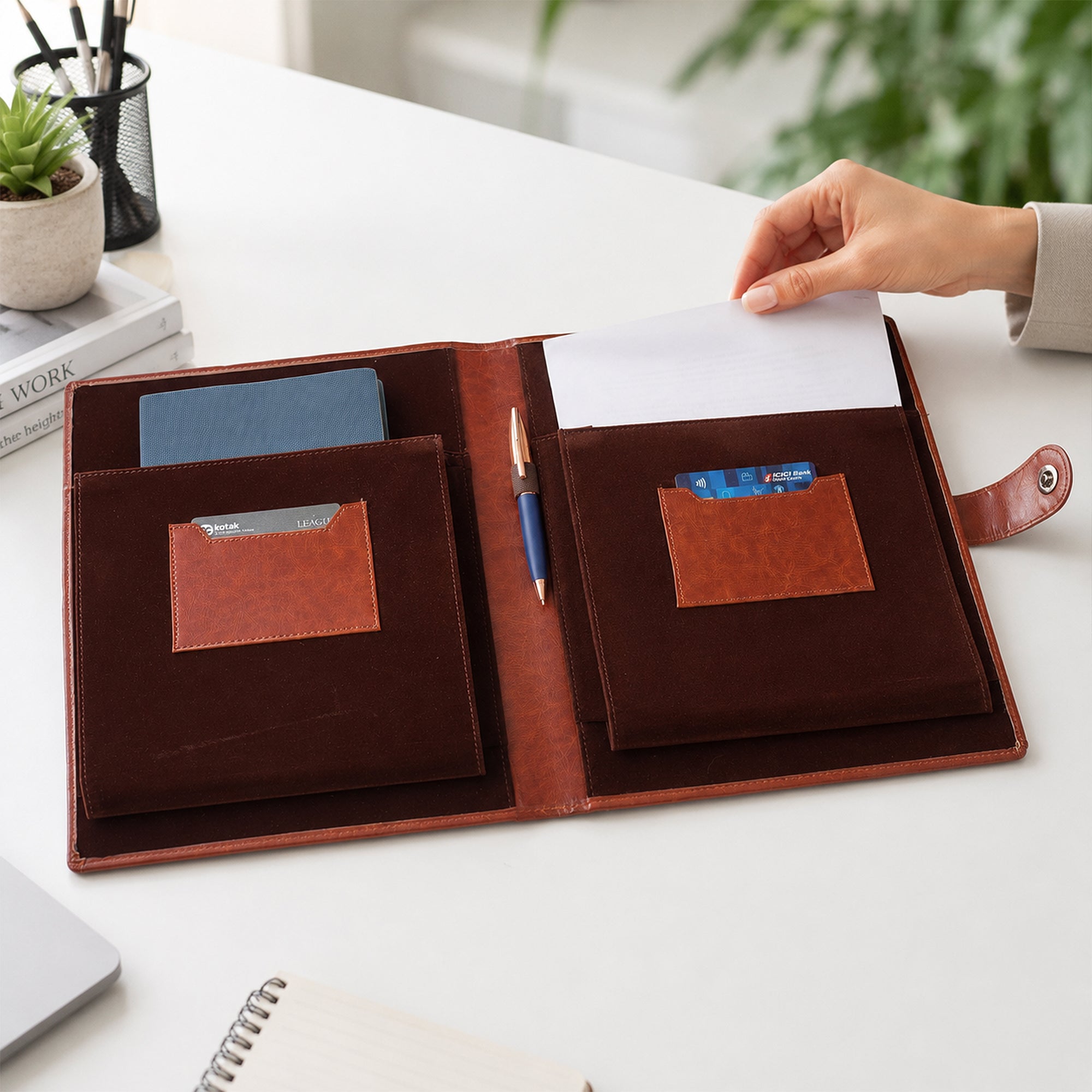 Premium Conference Folder with Handle | Professional Document Organizer – Black & Brown