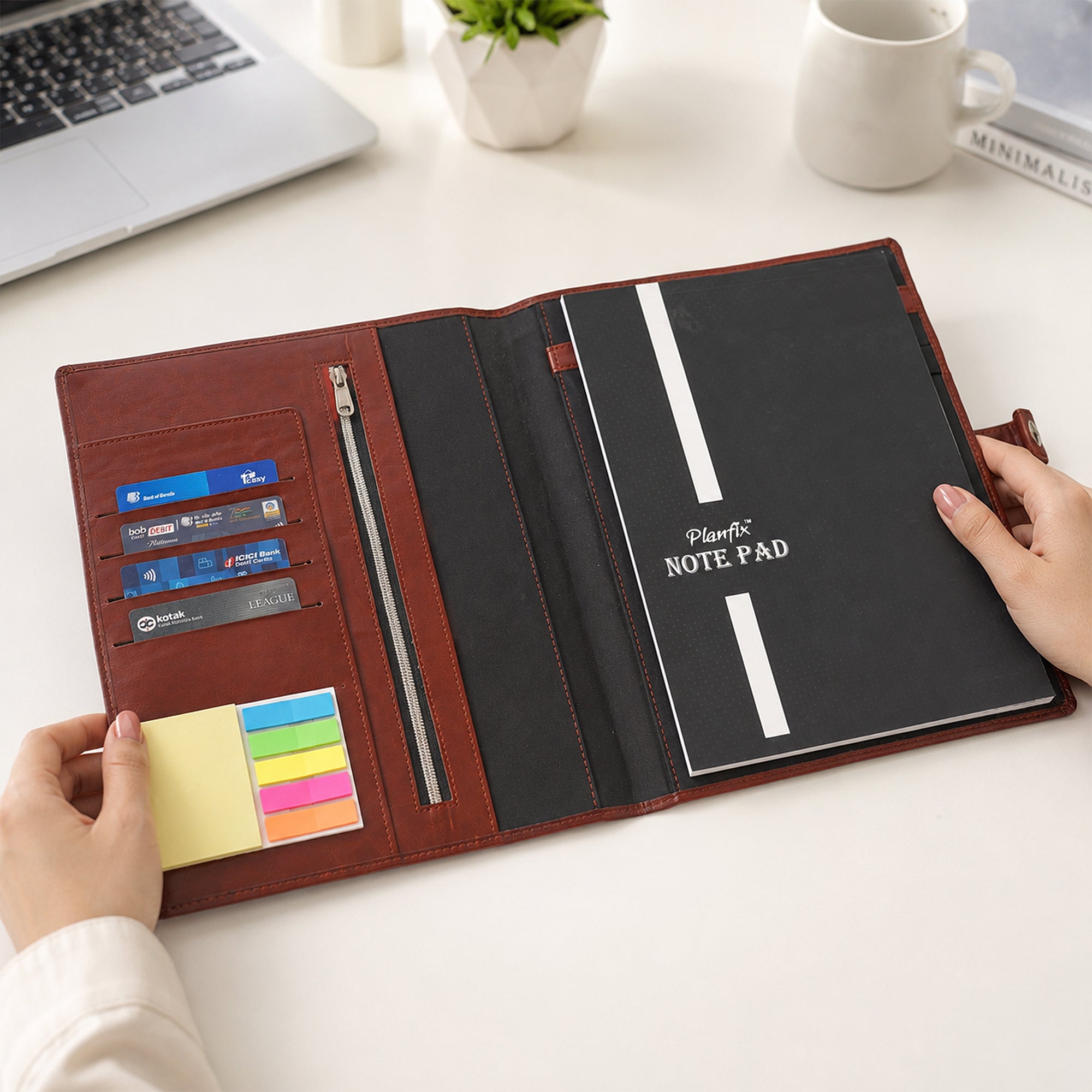 Premium Black & Brown Conference Folder | Professional Document Organizer with Snap Button Closure
