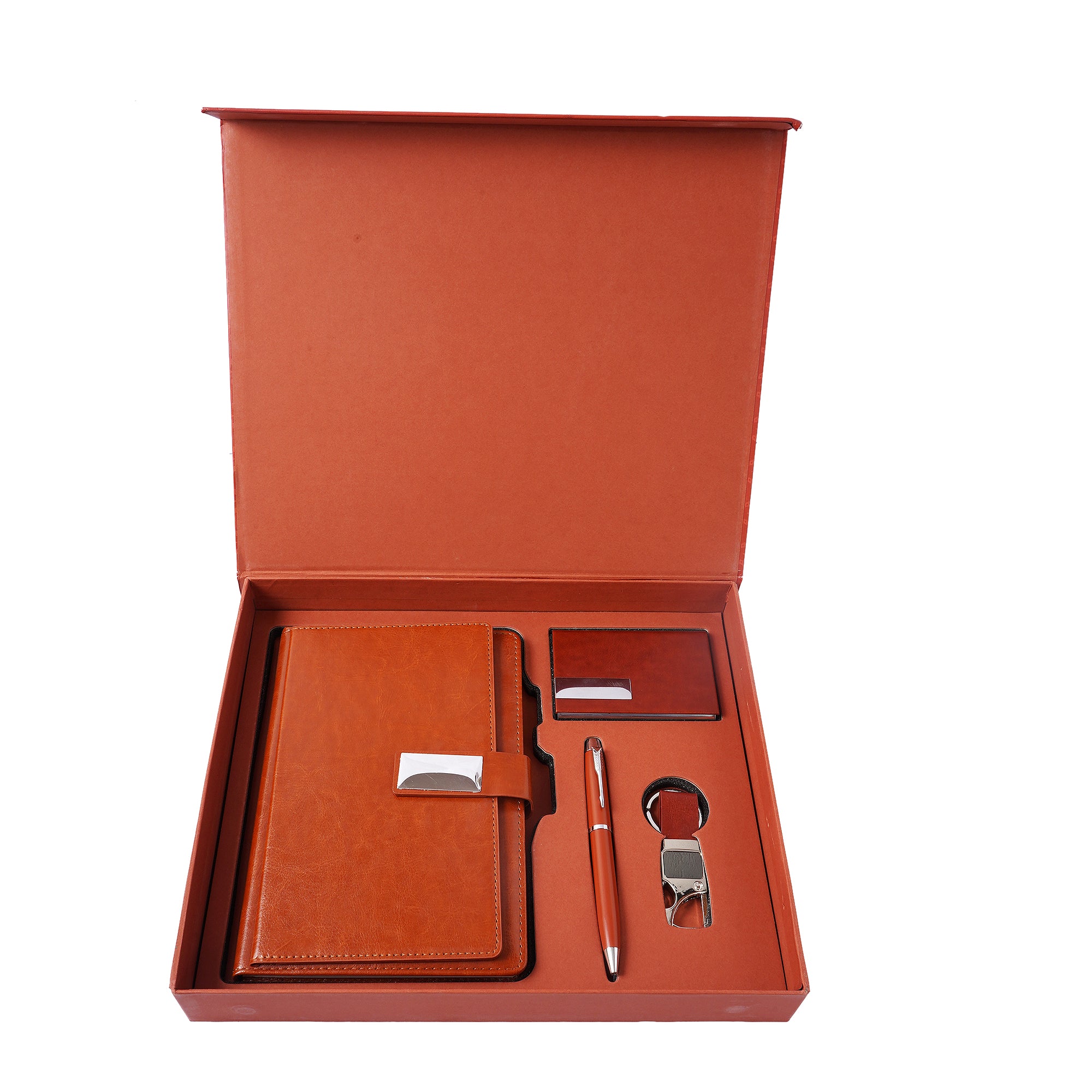 Premium Leather Diary Gift Set with Card Holder, Pen & Keychain | Executive Corporate Gift Box
